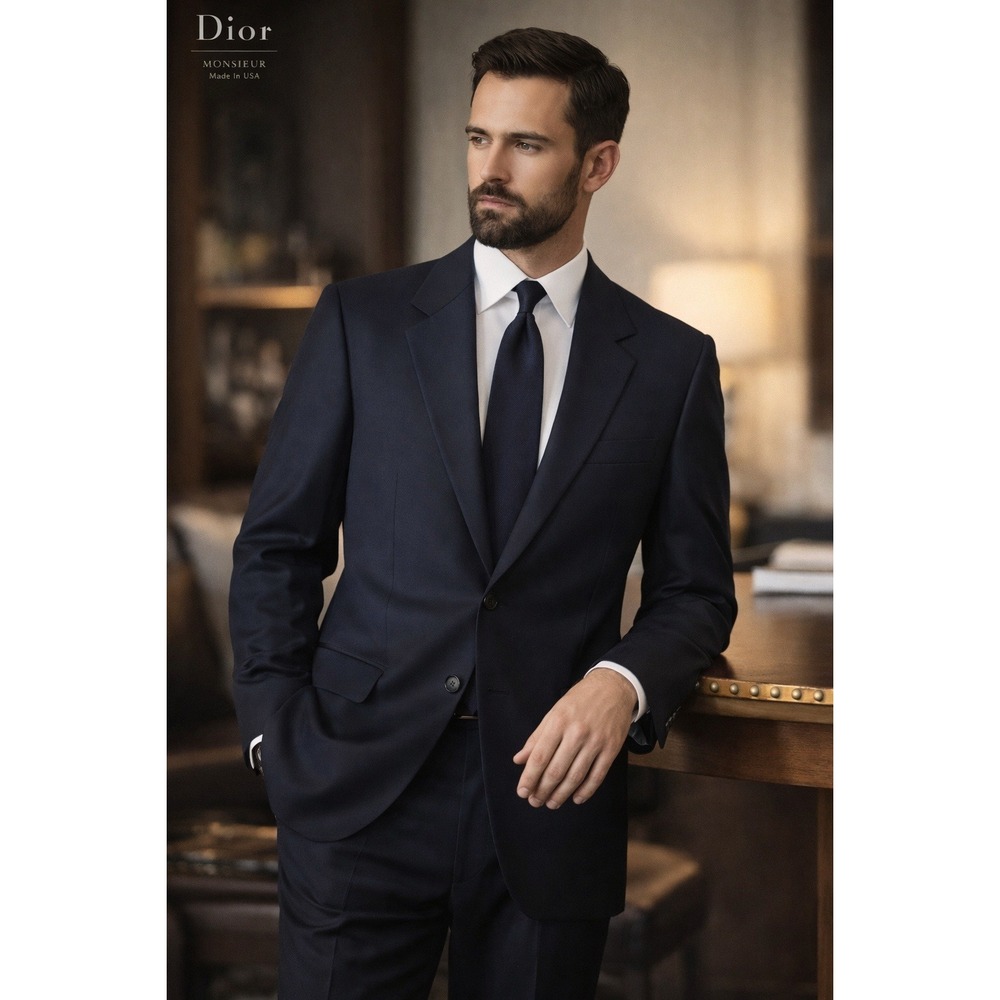 Christian Dior Monsieur Blazer Navy USA‎ 2 Button Sport Coat Mens 48R Vintage